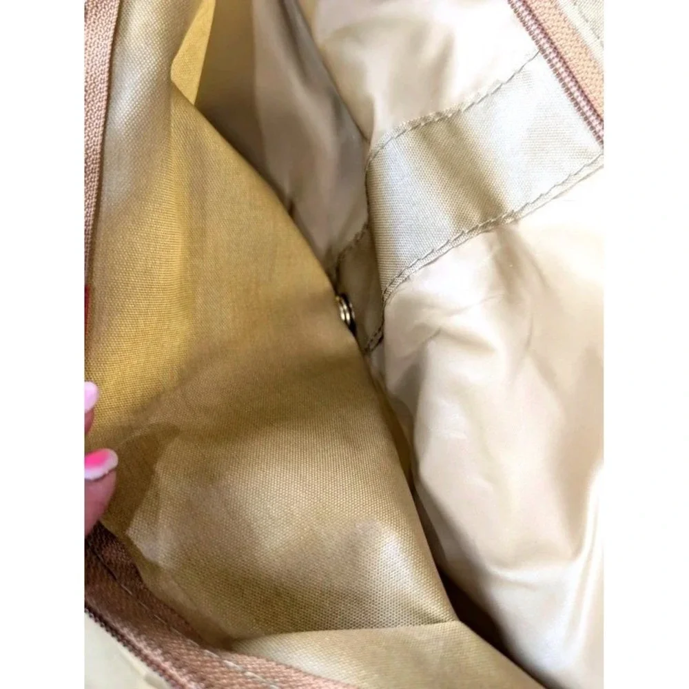 VTG. Hartmann Luggage~Tan Nylon/Belting Leather Trim Folding Garment Travel Bag